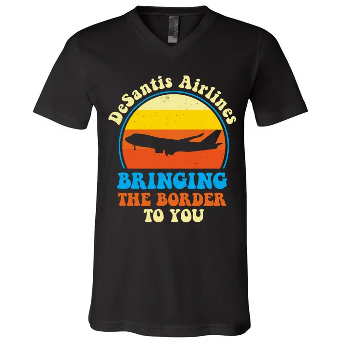 Desantis Airlines Brining The Boarder To You Funny Political V-Neck T-Shirt