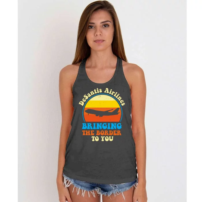 Desantis Airlines Brining The Boarder To You Funny Political Women's Knotted Racerback Tank