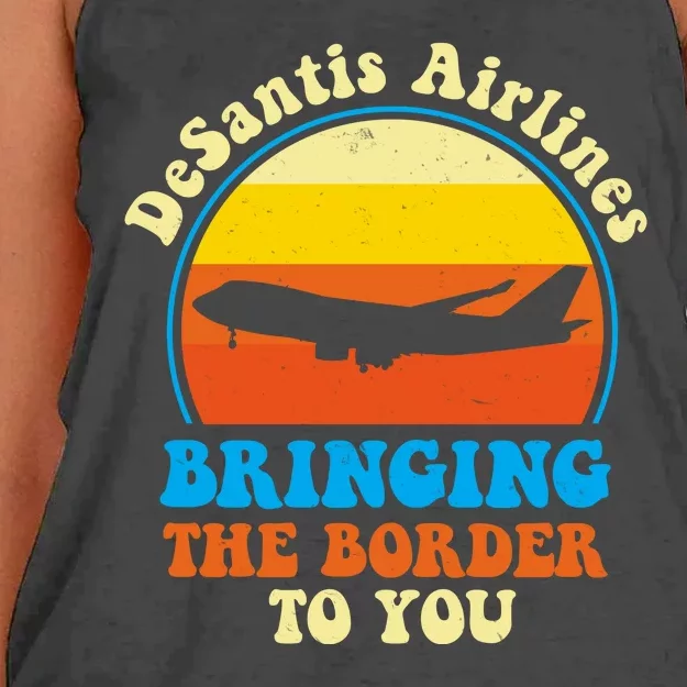 Desantis Airlines Brining The Boarder To You Funny Political Women's Knotted Racerback Tank