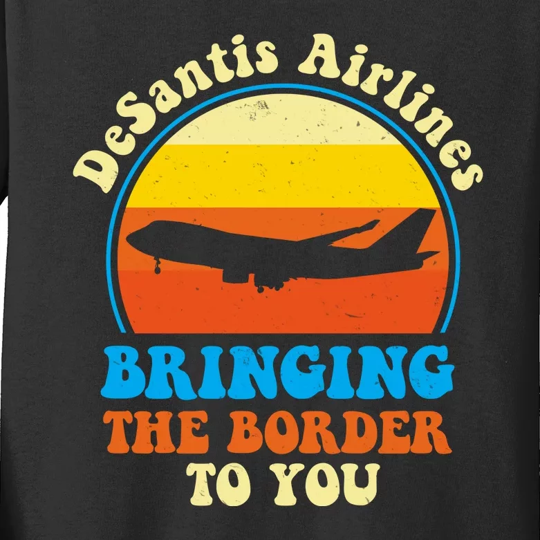 Desantis Airlines Brining The Boarder To You Funny Political Kids Long Sleeve Shirt