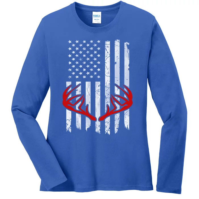 Deer Antler Bow Hunt 2020 Tee Whitetail Hunter American Flag Meaningful Gift Ladies Long Sleeve Shirt