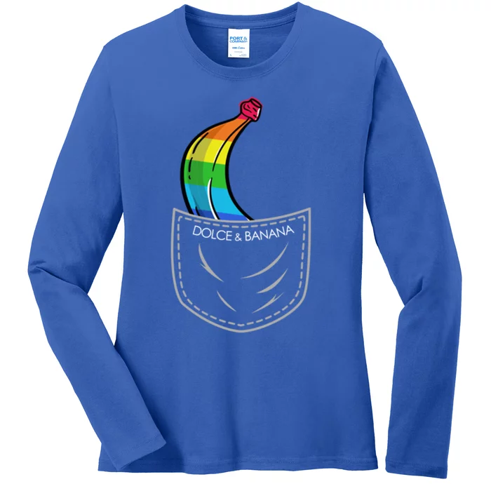 Dolce And Banana Funny Banana Rainbow Funny Chest Bag Cool Gift Ladies Long Sleeve Shirt