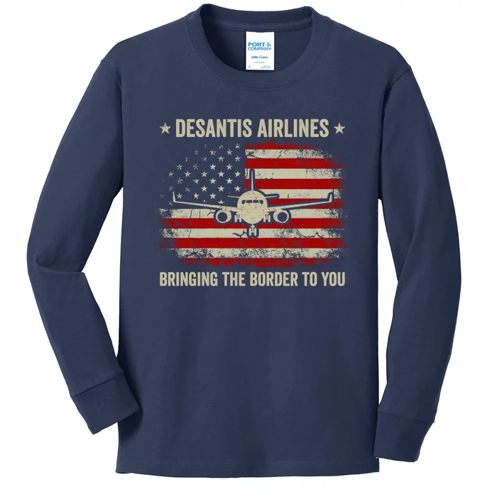 DeSantis Airlines Bringing The Border To You American US Flag Vintage Kids Long Sleeve Shirt