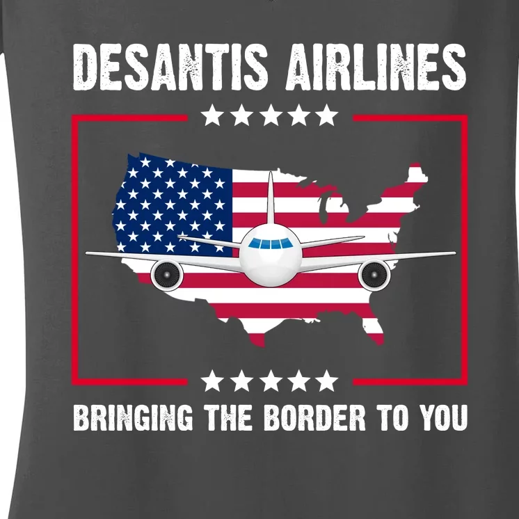 Desantis Airlines Brining The Border To You American Flag Women's V-Neck T-Shirt