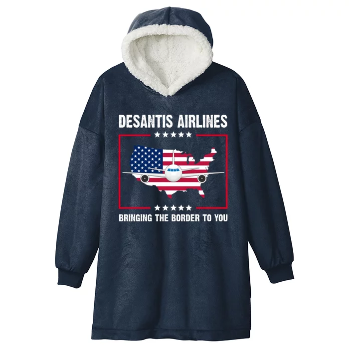 Desantis Airlines Brining The Border To You American Flag Hooded Wearable Blanket