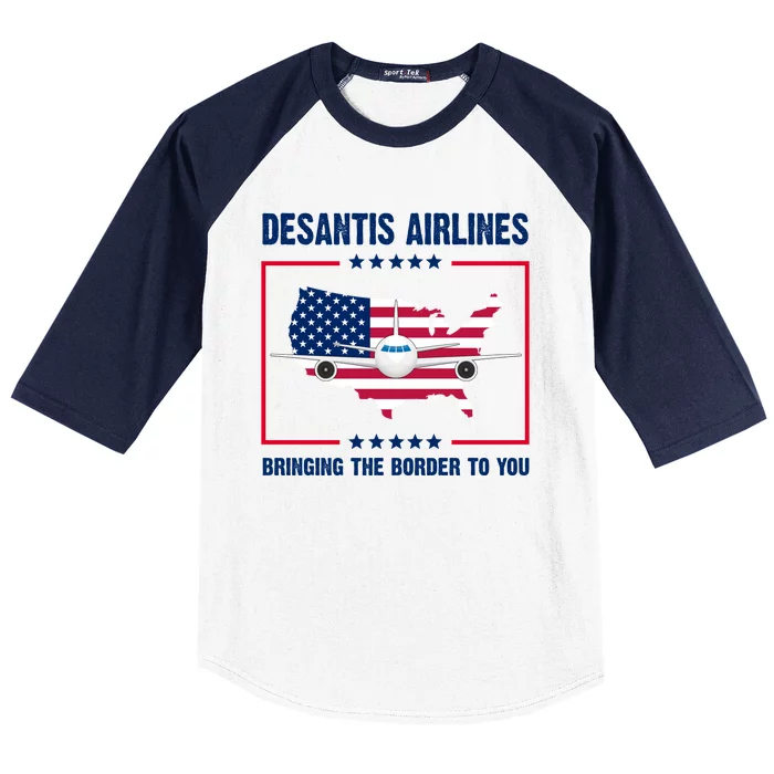 Desantis Airlines Brining The Border To You American Flag Baseball Sleeve Shirt