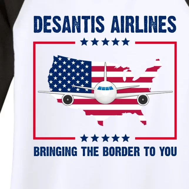 Desantis Airlines Brining The Border To You American Flag Women's Tri-Blend 3/4-Sleeve Raglan Shirt