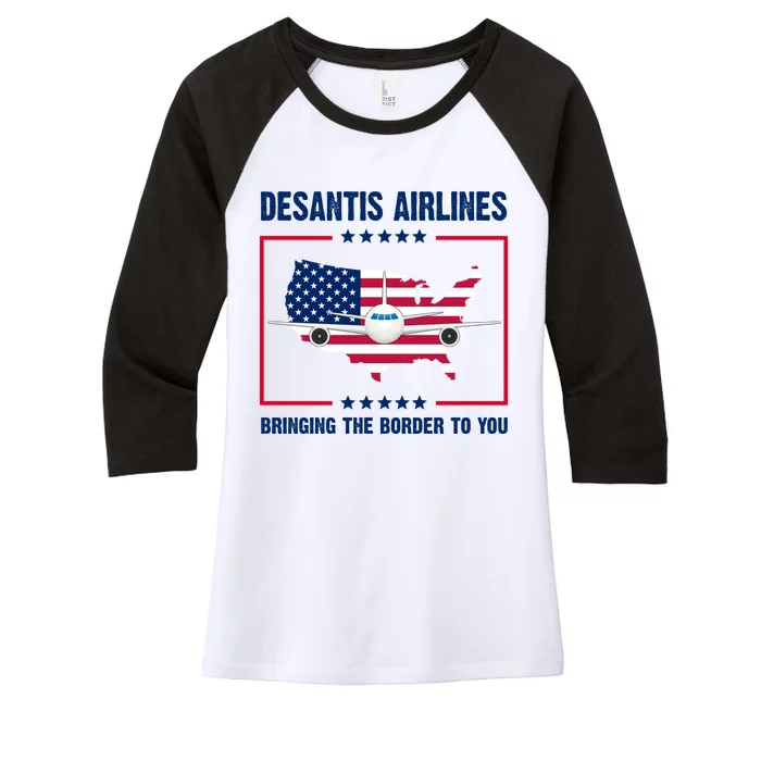 Desantis Airlines Brining The Border To You American Flag Women's Tri-Blend 3/4-Sleeve Raglan Shirt