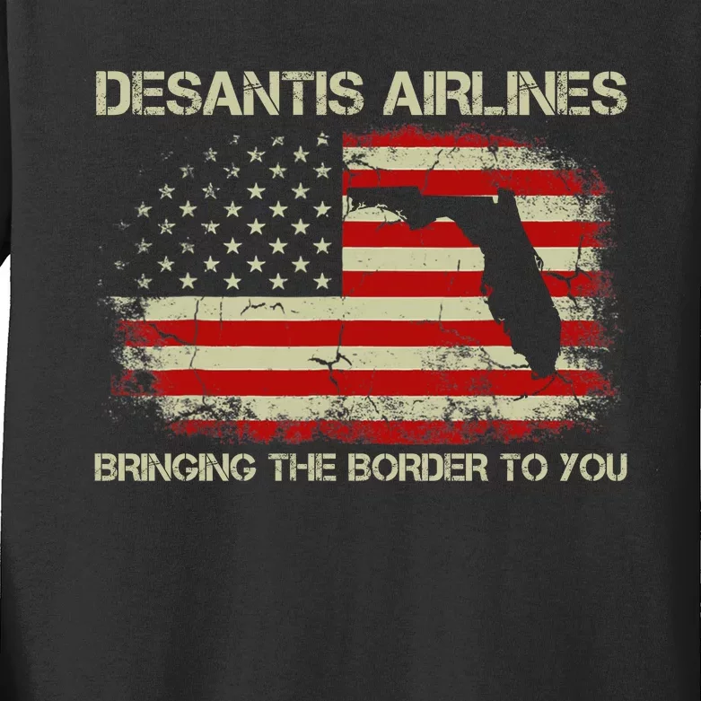 DeSantis Airlines Bringing The Border To You Funny DeSantis Kids Long Sleeve Shirt