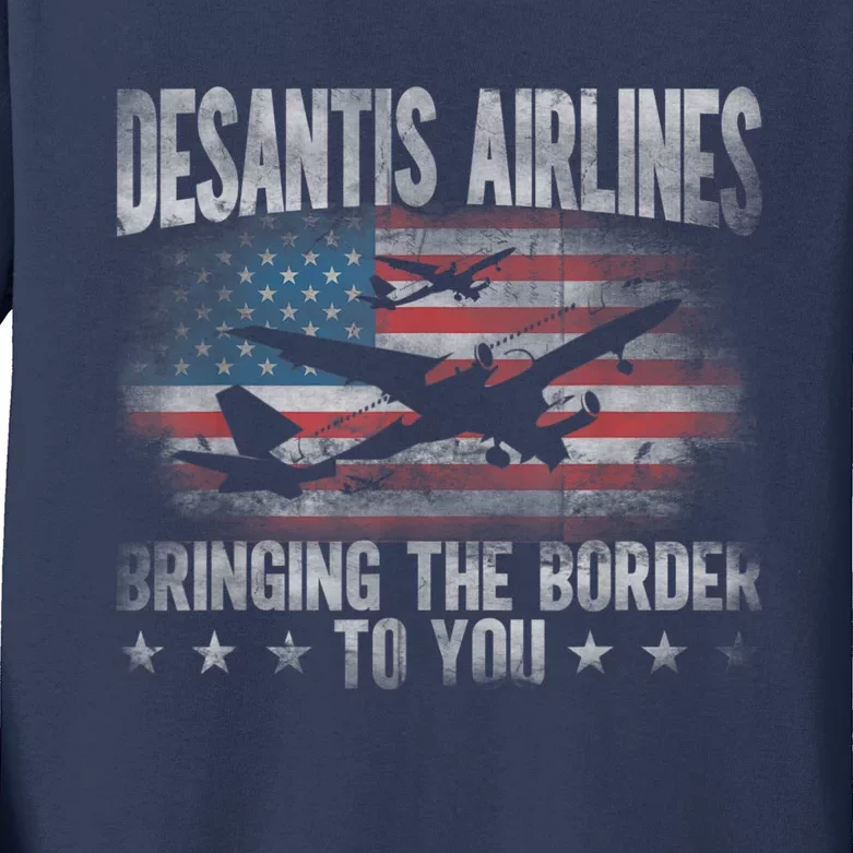 DeSantis Airlines Bringing The Border To You American US Flag Kids Long Sleeve Shirt