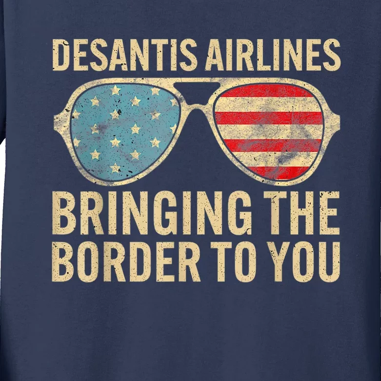 DeSantis Airlines Bringing The Border To You American US Flag Kids Long Sleeve Shirt