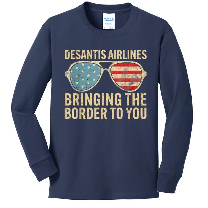 DeSantis Airlines Bringing The Border To You American US Flag Kids Long Sleeve Shirt