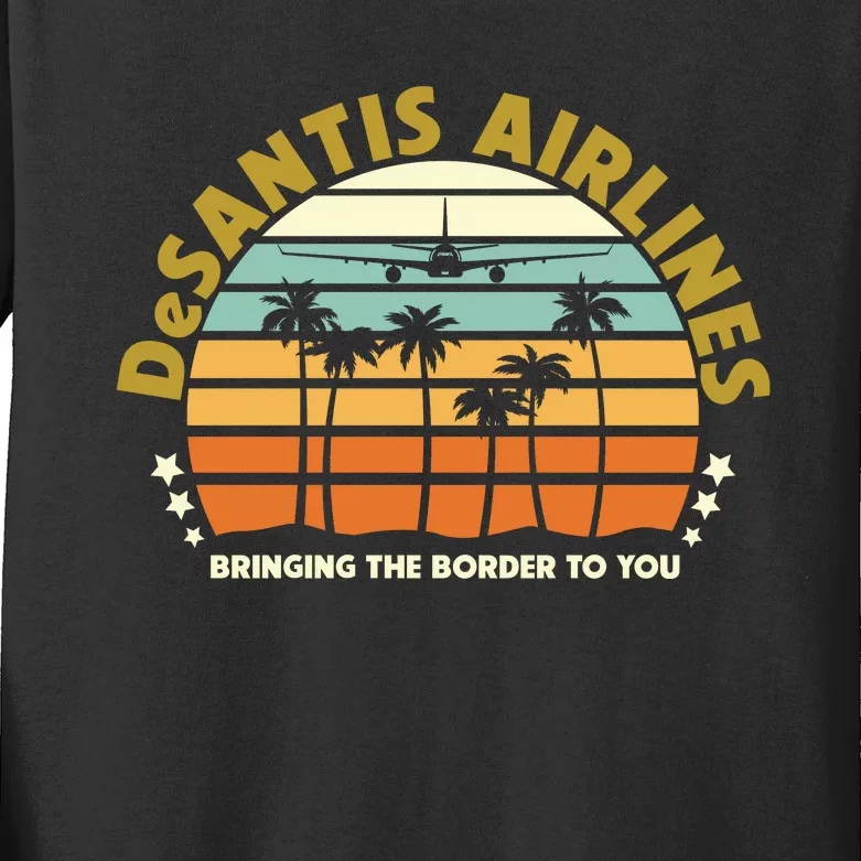 DeSantis Airlines Bringing The Border To You Meme Retro Florida Style Kids Long Sleeve Shirt