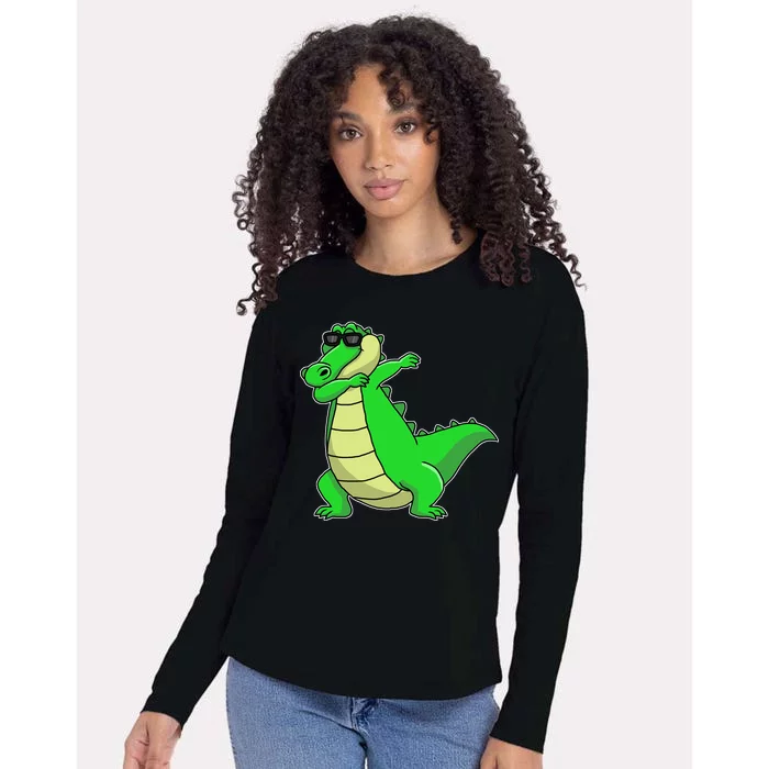 Dabbing Alligator Womens Cotton Relaxed Long Sleeve T-Shirt