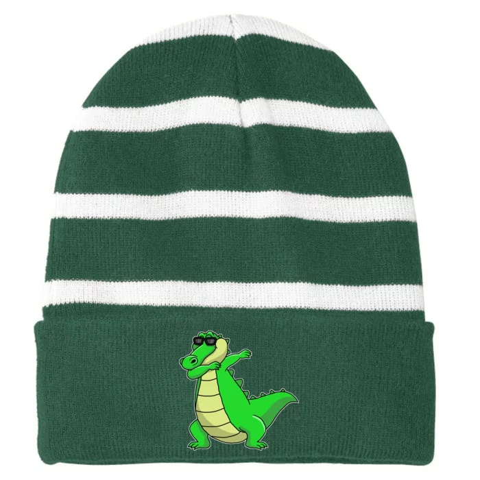 Dabbing Alligator Striped Beanie with Solid Band