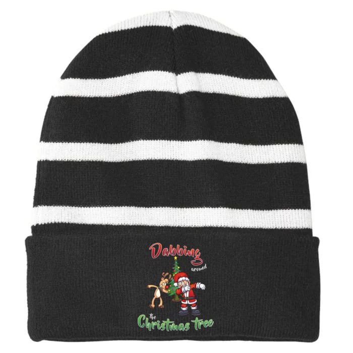 Dabbing Around The Christmas Tree Striped Beanie with Solid Band