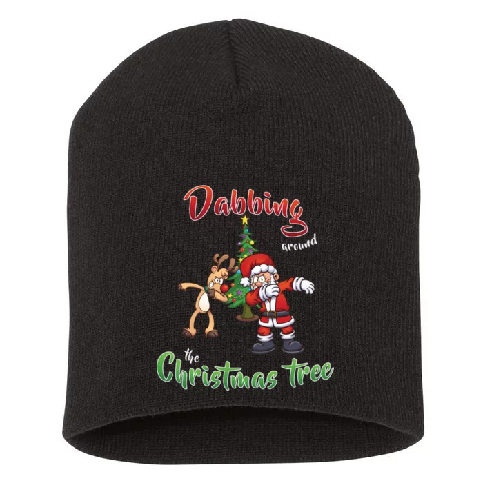 Dabbing Around The Christmas Tree Short Acrylic Beanie