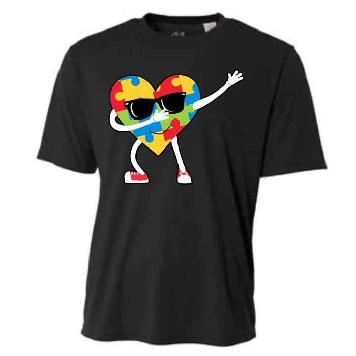 Dabbing Autism Awareness Puzzle Piece Heart Cooling Performance Crew T-Shirt