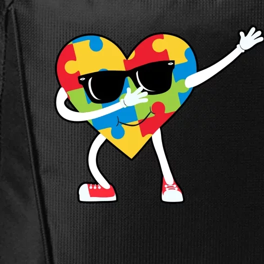 Dabbing Autism Awareness Puzzle Piece Heart City Backpack