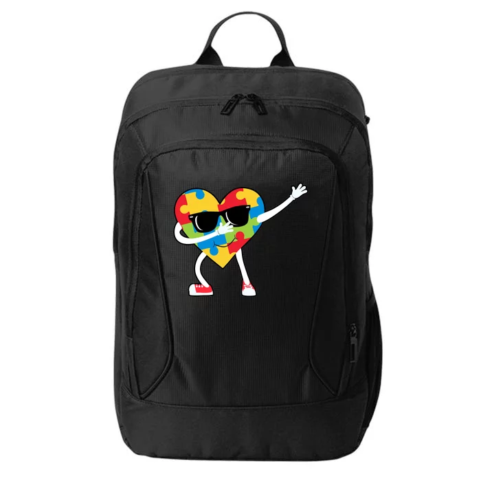 Dabbing Autism Awareness Puzzle Piece Heart City Backpack