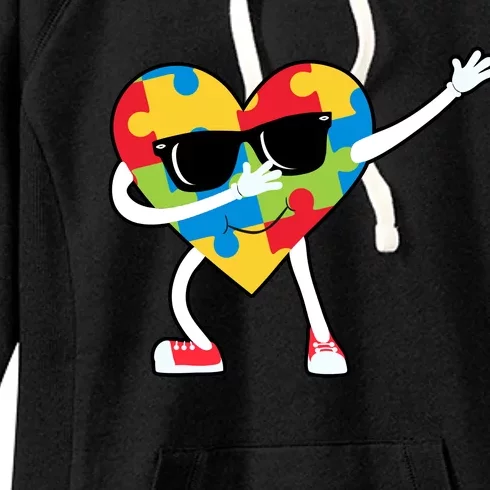 Dabbing Autism Awareness Puzzle Piece Heart Women's Fleece Hoodie