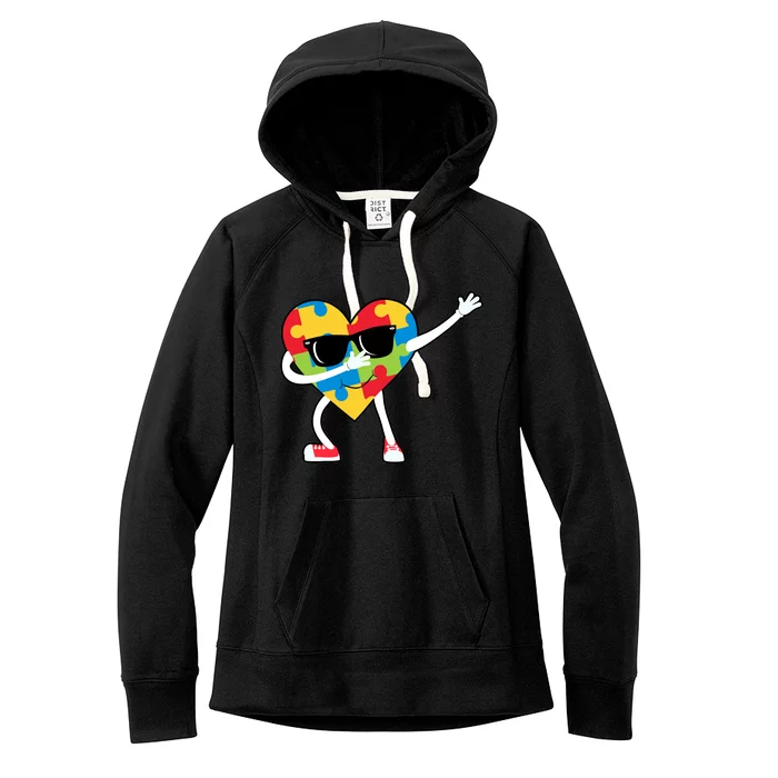 Dabbing Autism Awareness Puzzle Piece Heart Women's Fleece Hoodie