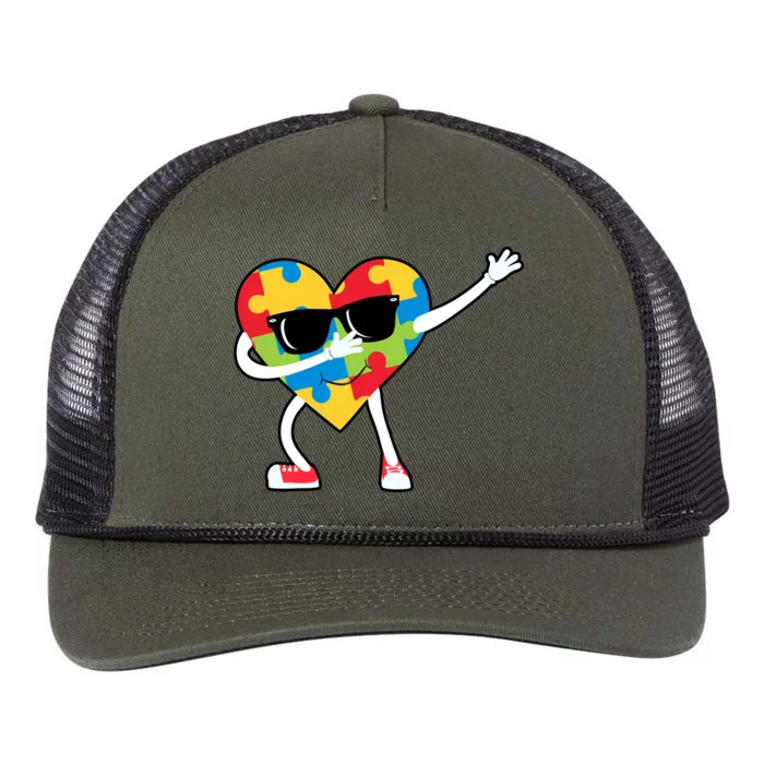 Dabbing Autism Awareness Puzzle Piece Heart Retro Rope Trucker Hat Cap