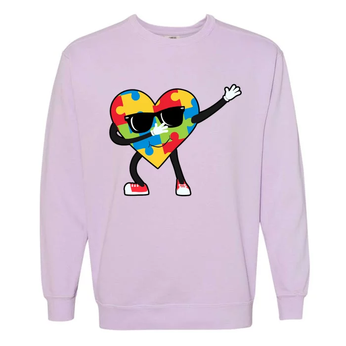 Dabbing Autism Awareness Puzzle Piece Heart Garment-Dyed Sweatshirt