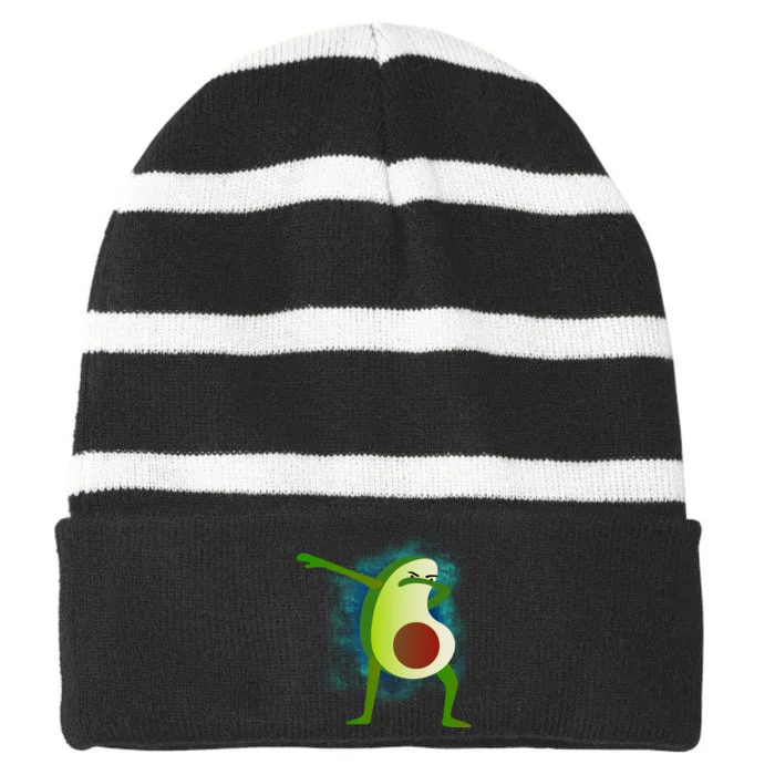 Dabbing Avocado Striped Beanie with Solid Band