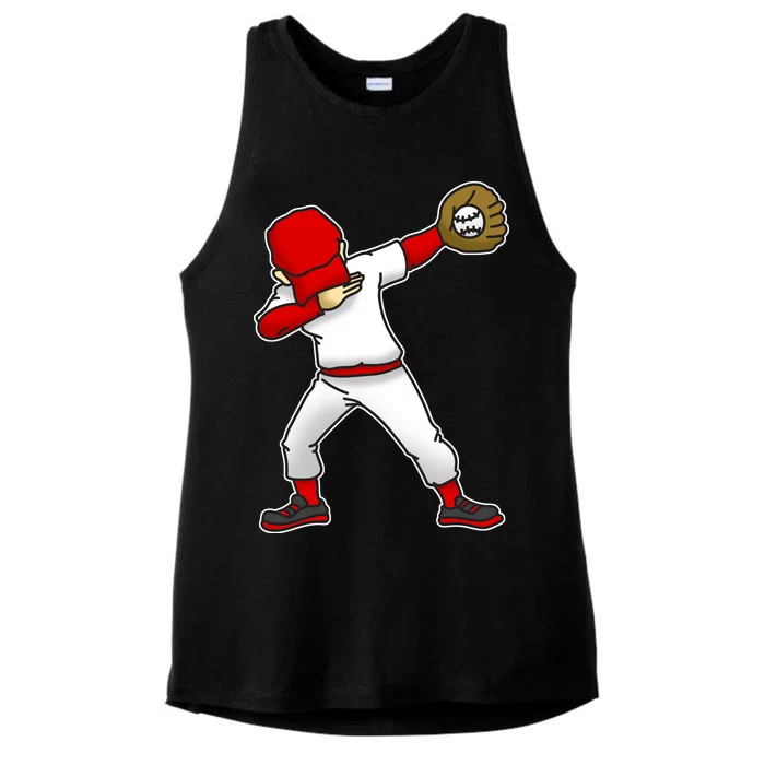 Dabbing Baseball Player Ladies Tri-Blend Wicking Tank