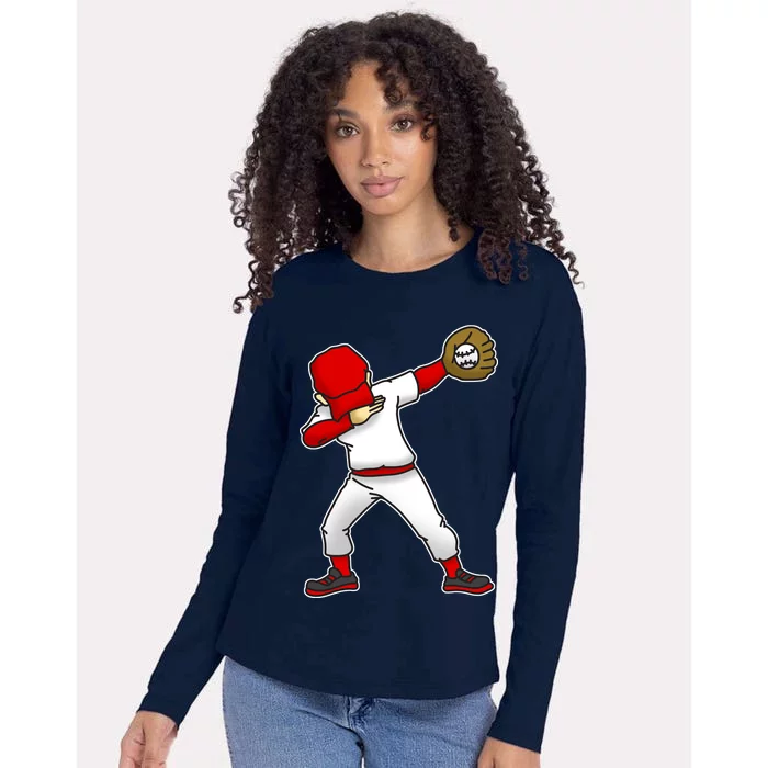 Dabbing Baseball Player Womens Cotton Relaxed Long Sleeve T-Shirt