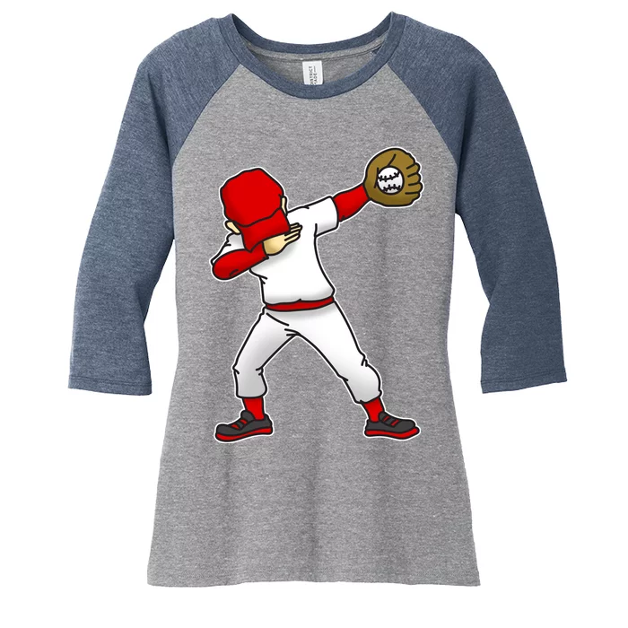 Dabbing Baseball Player Women's Tri-Blend 3/4-Sleeve Raglan Shirt