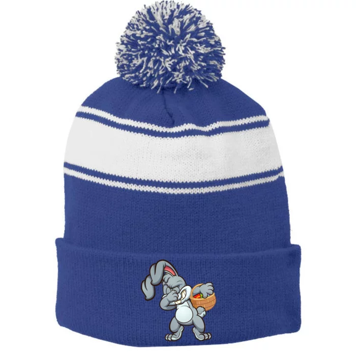 Dabbing Bunny Stripe Pom Pom Beanie