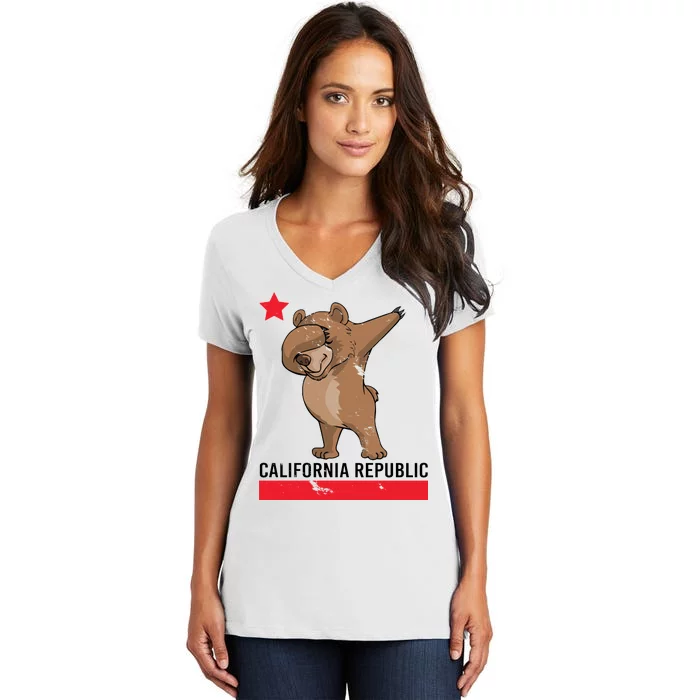 Dabbing California Republic Bear Women's V-Neck T-Shirt