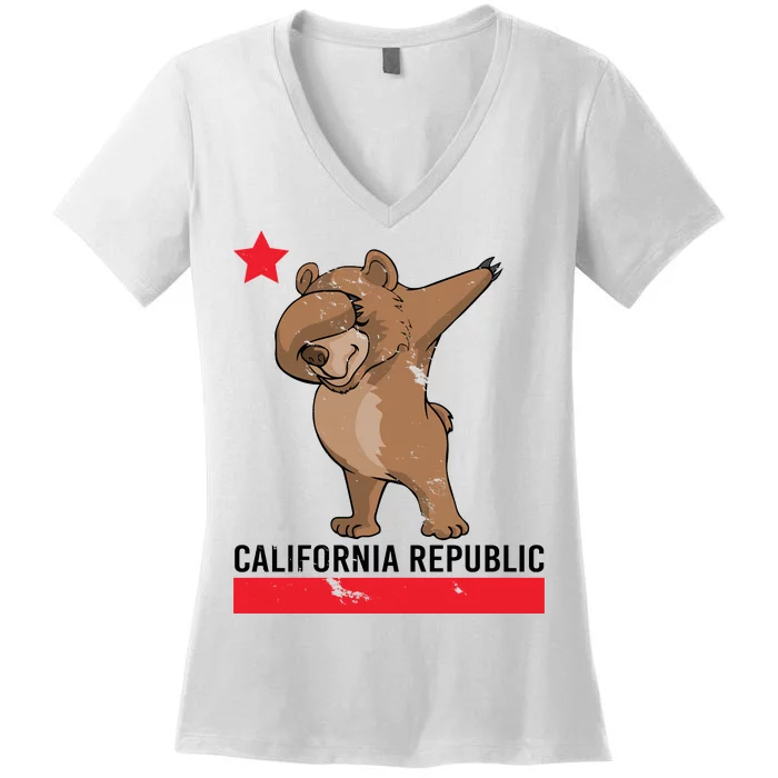 Dabbing California Republic Bear Women's V-Neck T-Shirt