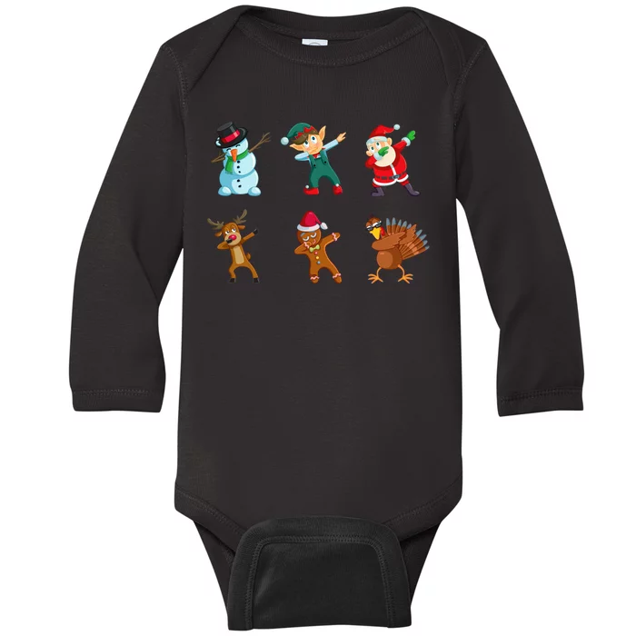 Dabbing Christmas Characters Baby Long Sleeve Bodysuit