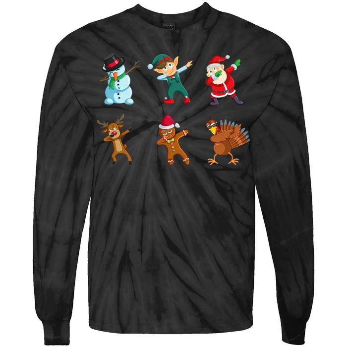 Dabbing Christmas Characters Tie-Dye Long Sleeve Shirt