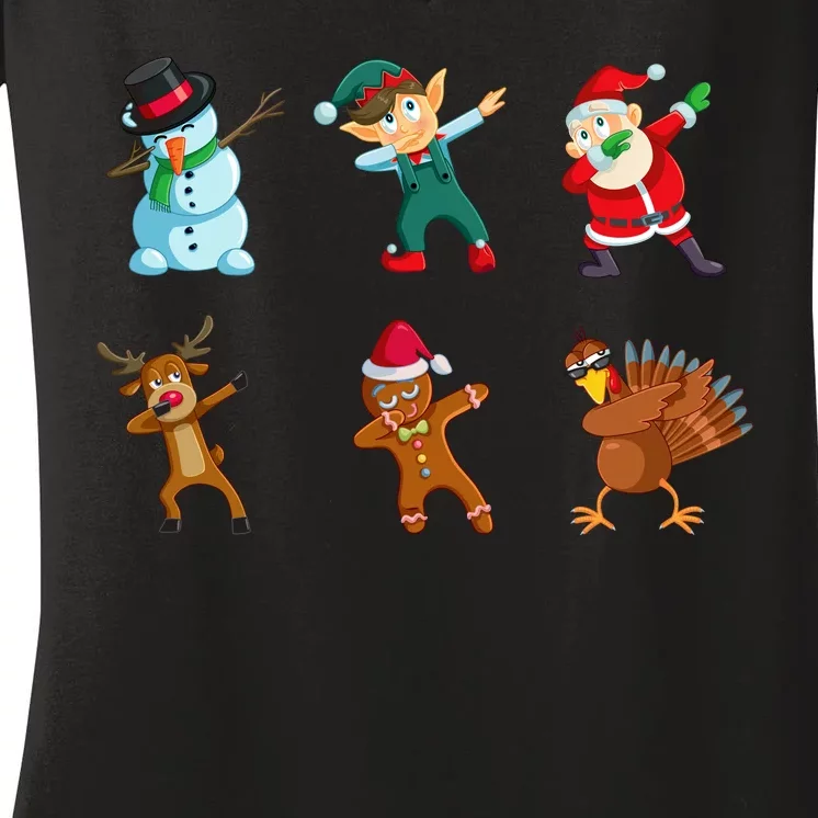 Dabbing Christmas Characters Women's V-Neck T-Shirt