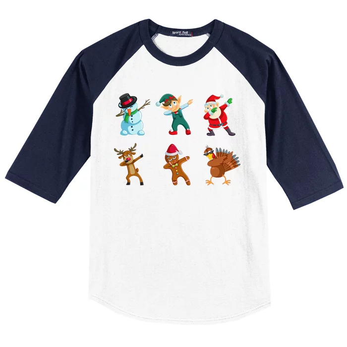 Dabbing Christmas Characters Baseball Sleeve Shirt