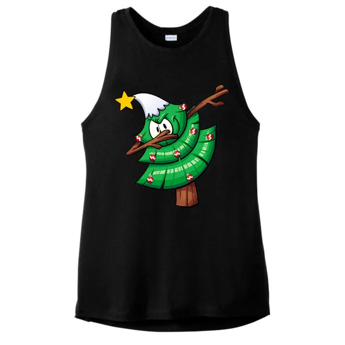 Dabbing Christmas Tree Ladies Tri-Blend Wicking Tank