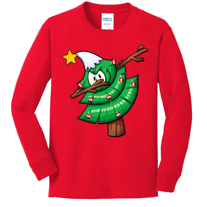 Dabbing Christmas Tree Kids Long Sleeve Shirt