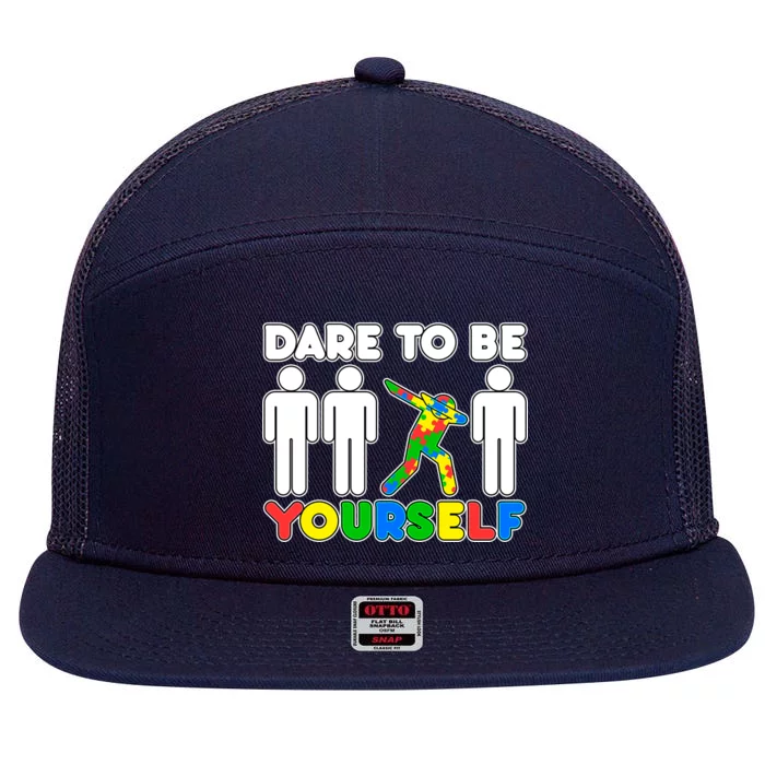 Dabbing Dare to be Yourself Autism Awareness 7 Panel Mesh Trucker Snapback Hat