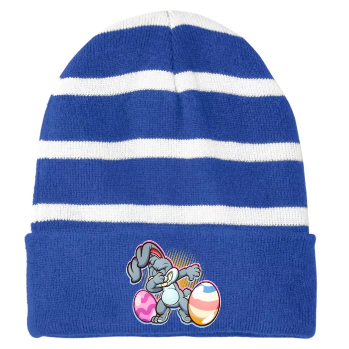 Dabbing Easter Bunny Striped Beanie with Solid Band