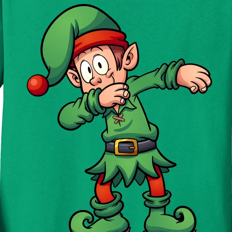 Dabbing Elf Christmas Santa Hat Kids Long Sleeve Shirt