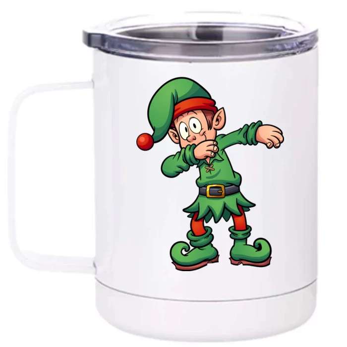 Dabbing Elf Christmas Santa Hat Front & Back 12oz Stainless Steel Tumbler Cup