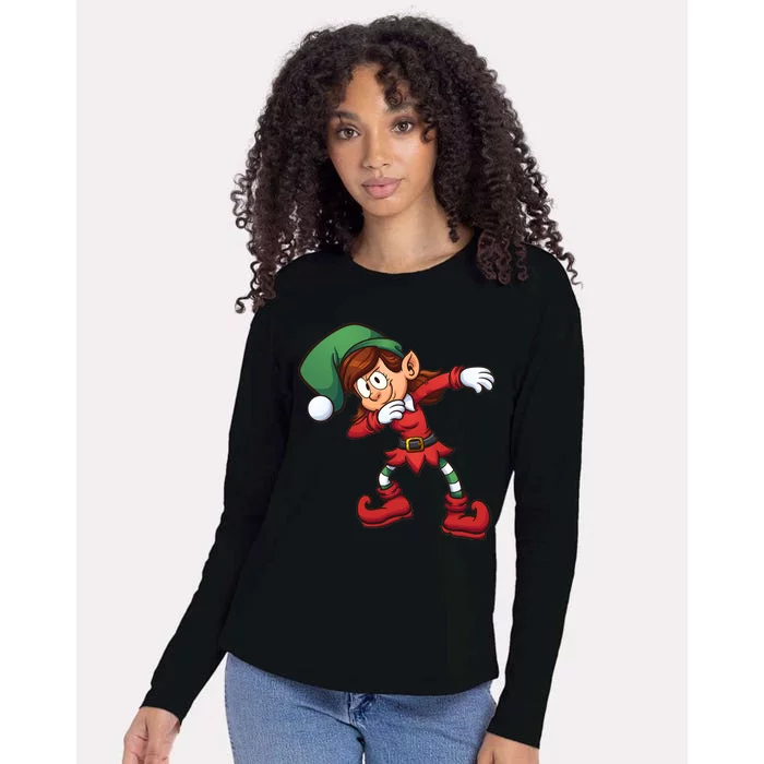 Dabbing Elf Cute Funny Christmas Womens Cotton Relaxed Long Sleeve T-Shirt