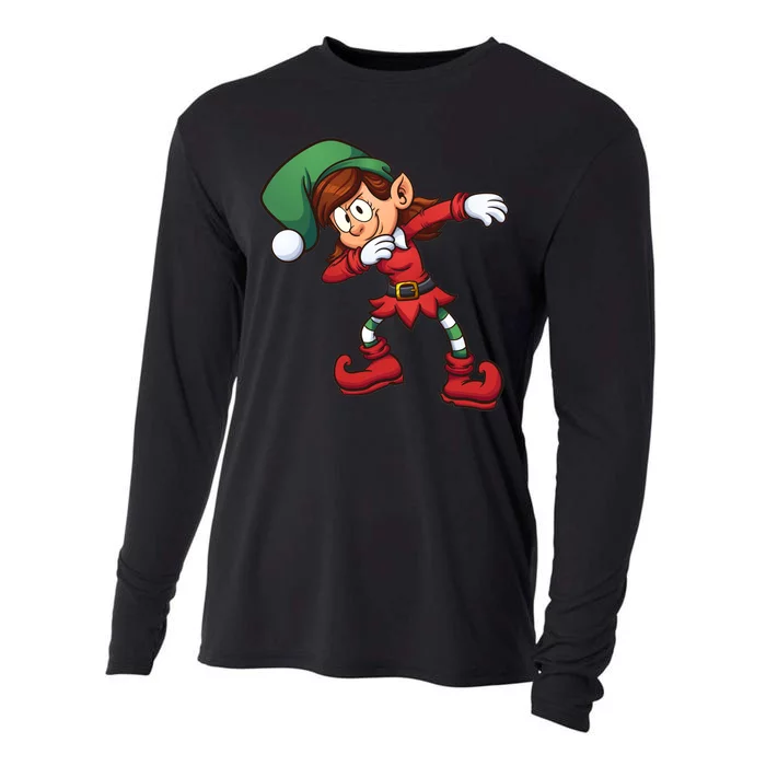 Dabbing Elf Cute Funny Christmas Cooling Performance Long Sleeve Crew