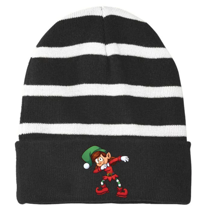 Dabbing Elf Cute Funny Christmas Striped Beanie with Solid Band