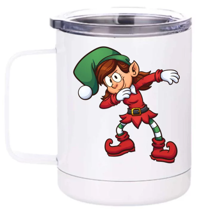 Dabbing Elf Cute Funny Christmas Front & Back 12oz Stainless Steel Tumbler Cup