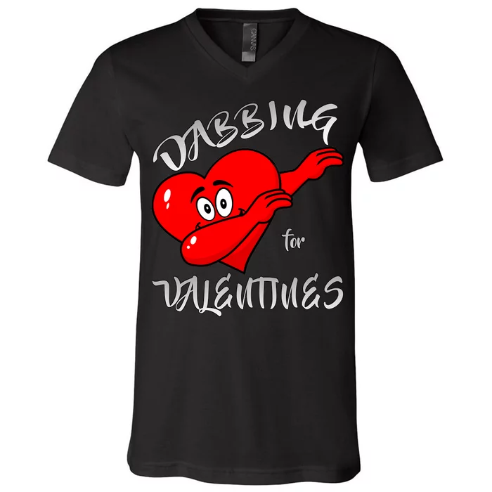 Dabbing For Love Valentines Day Heart V-Neck T-Shirt